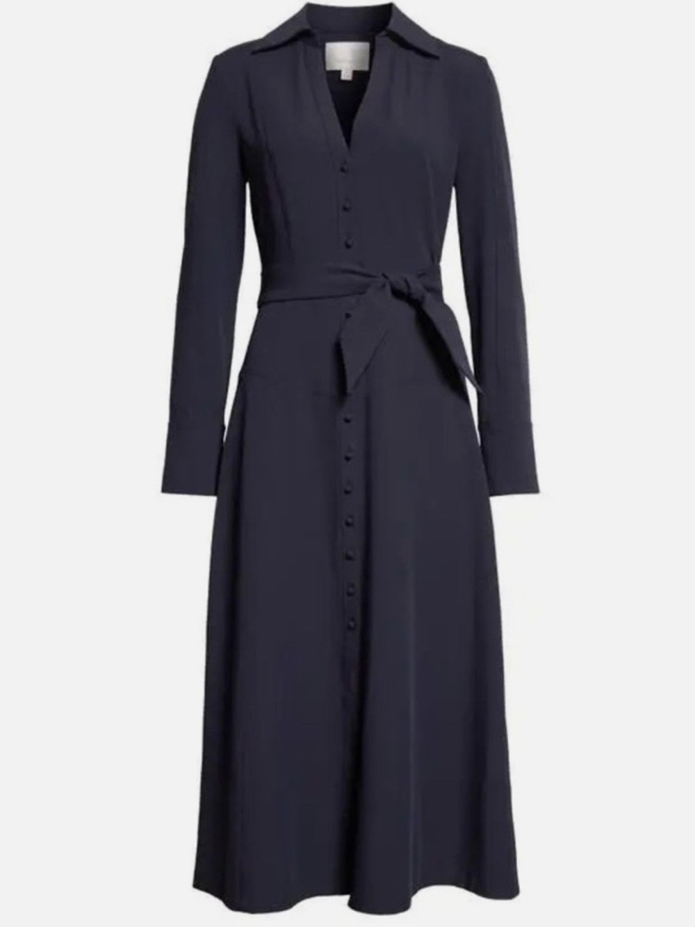 CINQ à SEPT   Kyla Long Sleeve Belted Midi Button Down Shirt Dress in Navy - Picture 5 of 8